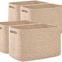 OIAHOMY 4 Pack Storage Baskets for Organizing, Cube Storage Bins for Shelves, Rectangle Storage Baskets With Handles, Woven Baskets for Storage, 12.7''Lx9''Wx7.8''H, Brown