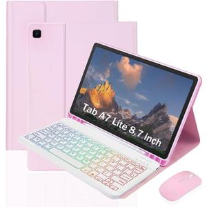 Keyboard Case for Samsung Galaxy Tab A7 Lite 8.7 inch 2021 - Mouse and Detachable Magnetic Keyboard Slim Case,Travel and Mobile Office Friendly (Pink)
