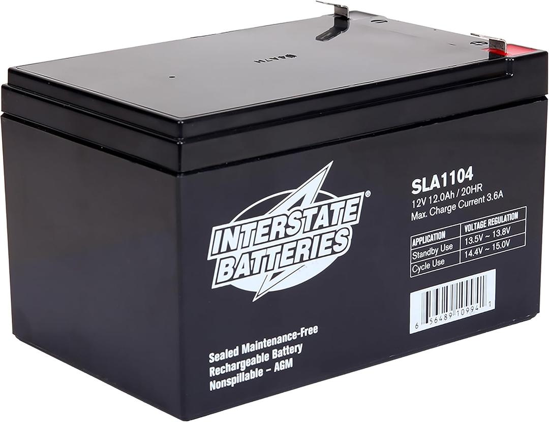 Interstate Batteries 12V 12Ah Battery (F2 Terminal) SLA AGM VRLA Rechargeable Replacement for Electric Fences, Generators, Medical Devices, Universal Power (SLA1104)