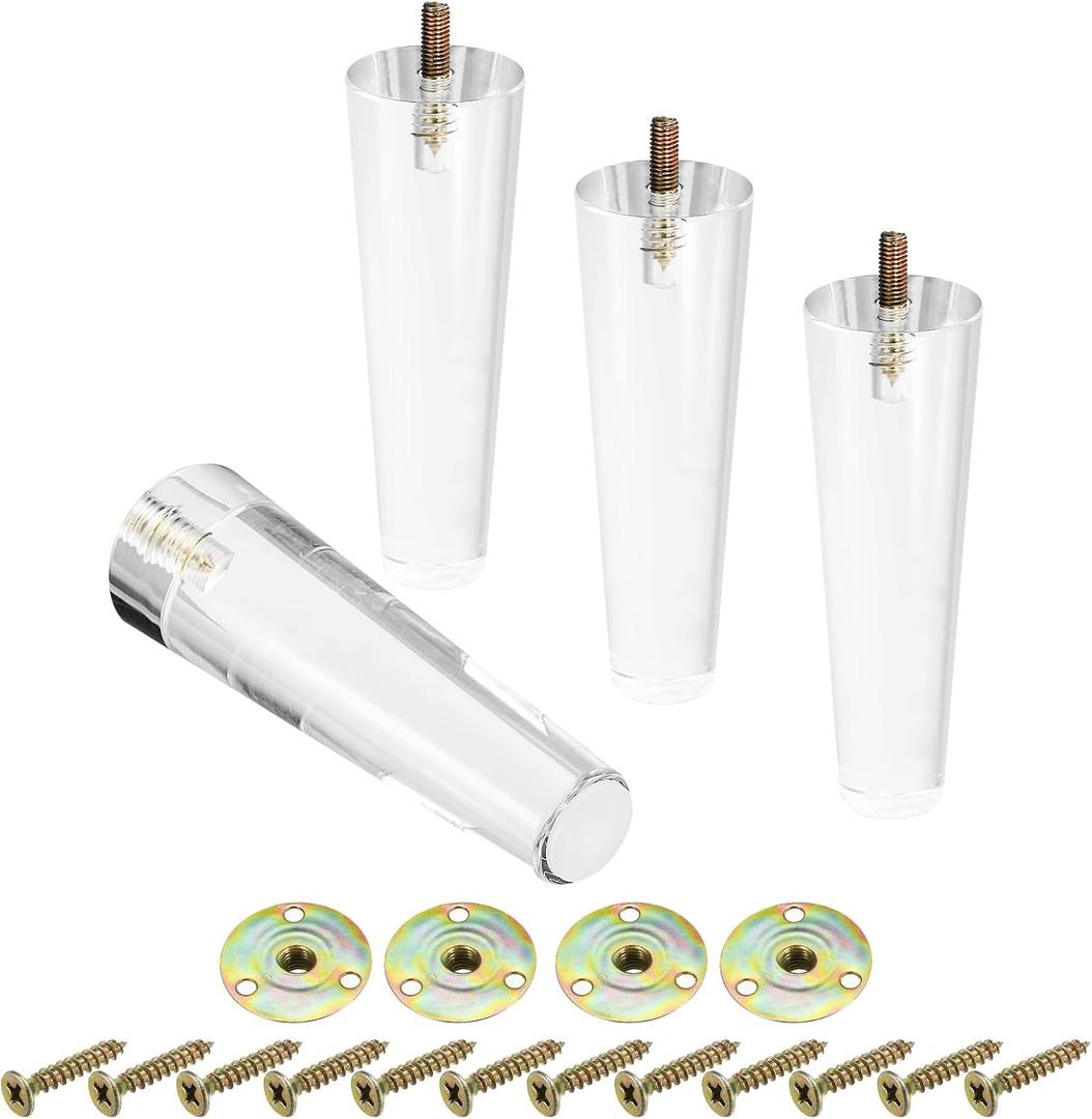 uxcell Acrylic Furniture Legs 6 inch Set of 4, Replacement Sofa Feet Cabinet Modern Clear Decor DIY with Installation Hardware for Couch, Bench, TV Stand, Chair, Dresser