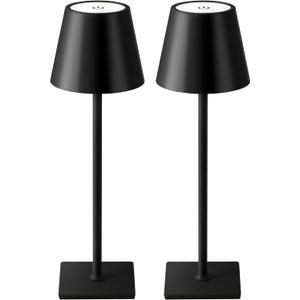 2 Pack Cordless Table Lamp, Portable LED Desk Lamps, 5000mAh Battery Operated, 3 Color Stepless Dimming Up, for Restaurant, Bedroom, Outdoor Camping, Coffee Shop, Night Light, Rechargeable (Black)