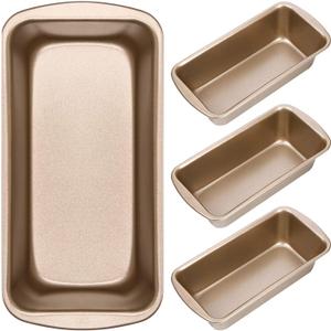 Patelai 4 Pack Small Loaf Pans for Baking Bread Non Stick Bread Pan Rectangle Baking Tray Toast Mold(Gold,7.2 x 3.7 Inch)