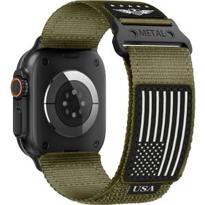 Rugged Nylon for Apple Watch Ultra 2/ Ultra 3 Band Series 11/10/9/8/7/6/5/4/3/SE iWatch Bands Men, Soft Woven Stars-Stripes Flag Wristbands Strap for Apple Watch Ultra 3/2/1 49mm 46mm 45mm 44mm 42mm