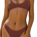 ZAFUL Women's Tie Back Padded High Cut Bralette Bikini Set Two Piece Swimsuit M