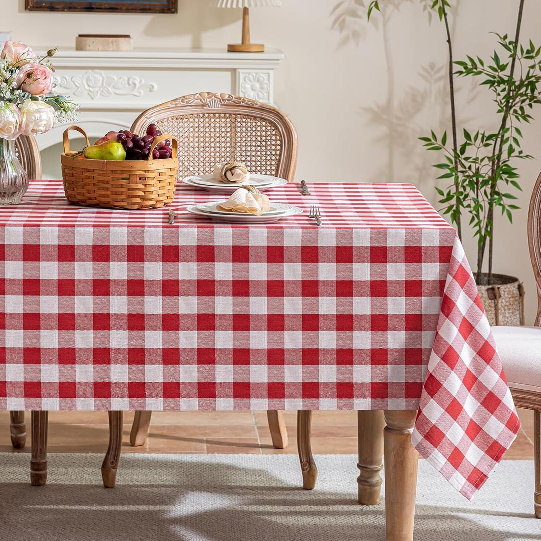 Gingham Tablecloth Square Table, Cotton Linen Fabric Picnic Checkered Table Cloth Farmhouse Washable Wrinkle Free Buffalo Plaid Table Cover for Outdoor Birthday Party, Red, 60x60