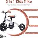 YGJT 3 in 1 Tricycle for Toddlers Age 2-5 Years Old, Folding Kids Balance Bike with Adjustable Seat and Removable Pedal, Toddler Bike Ride-on Toys for Infant, Gifts for Baby Boys Girls Birthday