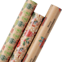 Aimyoo Kraft Christmas Wrapping Paper Set - 3 Rolls - 30 in x 16 ft Per Roll, Stockings Gloves Candy Canes Truck Merry Christmas Design