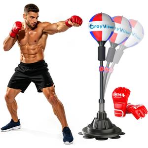 Freestanding Reflex Punching Bag, Height Adjustable Speed Punching Ball for Adults & Teens, Home Gym Boxing Equipment for Training, Reflex, Fitness & Body Shaping, 58 inches x 18"