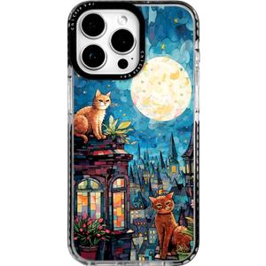 for iPhone 15 Pro Case, Starry Night Cats on Rooftop Pattern, Military-Grade Drop Protection, Cute Fantasy Soft Slim TPU Protective & Camera Protection for Women & Girls (CatGlass)