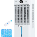 Swamp Cooler, 3-IN-1 Evaporative Air Cooler with Display & Remote, Windowless Portable Air Conditioners with Ice Cooling, 12H Timer, 6 Speeds, 60° Oscillation, Air Cooler Fan for Home Office