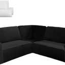 Breling 3 Pcs L Shaped Couch Covers for Sectional Corner Sofa Stretch 5 Seat Washable Corner Sofa Slipcover Sectional Couch Protector for Living Room(Black,Velvet)