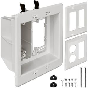 TVBU505-1 Recessed Outlet Box, Recessed Electrical Box for Wall Mount TV, Outlet Mounting Box for New Construction&Retrofit Projects, Wall Outlet Box with Duplex & Decorator Style Covers, 2-Gang