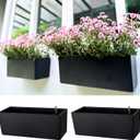 LaLaGreen Wall Planters for Outdoor (2 Pack, 14 Inch) Black Self Watering System Hanging Plant Box Flower Pot, Rectangular Wall Mount Indoor Vertical Living Garden Decoration Window Sill Herb Trendy