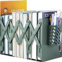 Metal Iron Book Ends Adjustable Bookends for Heavy Book Holder Heavy Duty Bookends Nonskid Bookcase Desktop Book Organizer Binder Holder (Green)
