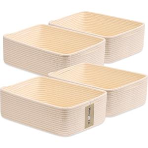 Large Shallow Organizing Baskets 15x11x5.1 Inches - Rope Woven Storage Bins for Bathroom, Shelves, Cube Closet, Black 4 Packs