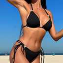 swimall Women's Bikini Set Sexy Triangle Halter Two Piece Swimsuit Double Straps String Tie Bathing Suit (Black, XL)