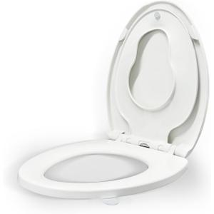 KHE Elongated Toilet Seat with Child Seat 18.5 Inch, Soft Close Toilet Seat with No-Touch Handle, Quick Release, Non-Slip, Durable PP, White