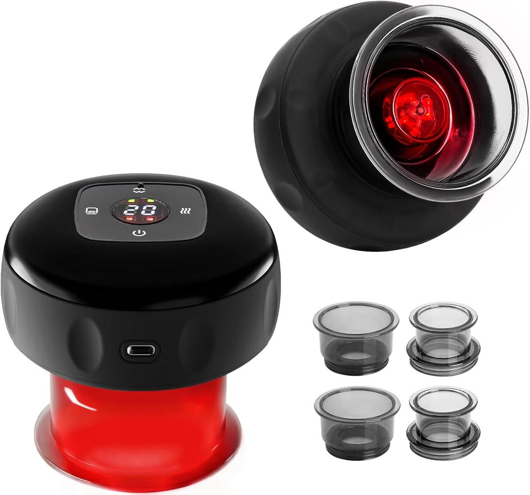 UOTT Original 20 Levels Cupping Kit for Massage Therapy (2PCS),5-in-1 Smart Dynamic Cupping Set with Red Ligh-t Therapy&Heat Penetrates for Targeted Pain Relief, Knots, Aches, Muscle Soreness (Black)