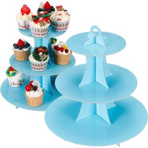 YLDW Cupcake Stand 2Pcs, 3-Tier Cupcake Stand Display, Cardboard Cup Cake Tower Stand, Disposable Dessert Stand for Birthday Tea Party Baby Shower Treat Decorations, Baby Blue
