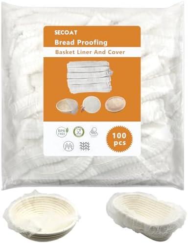 100 Pack Banneton Bread Proofing Basket Liner,21" Bread Bowls Liner Non-Stick Dough,BPA-Free Non Woven Sourdough Bread Basket Liners,Elastic Banneton Liners for Prevents Dough from Sticking to Basket
