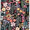 Riyidecor Small Stall Shower Curtain for Bathroom Decor 36Wx72H Rv Narrow Half Single Floral Stand Up Colorful Black Flowers Leaves Art Printed Fabric Polyester Waterproof 7 Pack Plastic Hooks