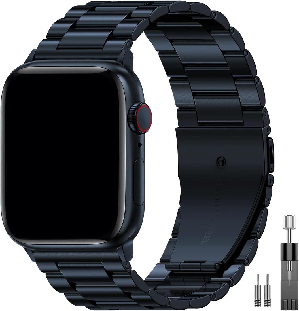 EPULY Metal Band Compatible with Apple Watch Bands for Men & Women, Business Stainless Steel Strap for iWatch Bands Ultra 2, SE, Ultra Series 10 9 8 7 6 5 4 3 2 1 (Midnight), Size: 45mm 44mm 42mm 49mm 46mm(series 10)