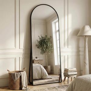 Suidia 56"x14" Arched Full Length Mirror with Stand, Full Body Mirror with Aluminum Frame, Freestanding/Leaning/Wall-Mounted, Floor Mirrors for Bedroom, Living Room, Entryway, Dressing Room, Black