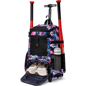 Softball Bag, Baseball Rolling Bat Bag - Wheeled for Youth Girls Adult, Lightweight Equipment Backpack With Shoe Compartment, Fence Hook for TBall, Helmet (Pink Camouflage) Softball Bag, Baseball Rolling Bat Bag - Wheeled for Youth Girls Adult, Lightweight Equipment Backpack With Shoe Compartment, Fence Hook for TBall, Helmet (Pink Camouflage)