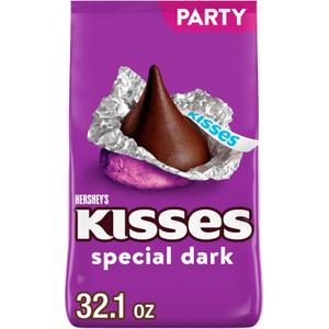 HERSHEY'S KISSES SPECIAL DARK Mildly Sweet Chocolate Candy Party Pack, Great Holiday Candy and Stocking Stuffer 32.1 oz (EXP 03/01/26)
