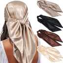 AWAYTR 35 Satin Large Square Head Scarves - 4PCS Silk Like Neck Scarf Hair Sleeping Wraps Satin Silk Scarfs for Women (Neutral-color)