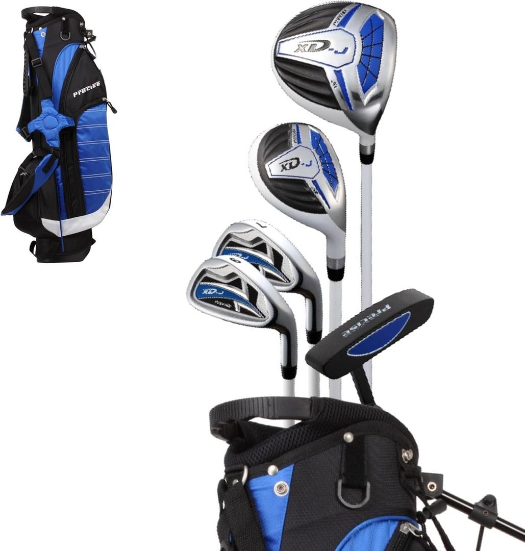 Precise XD-J Kids Golf Clubs Set – Boys’ & Girls’ Junior Golf Set with Lightweight Graphite Shafts, Hybrid, Putter & Stand Bag - Blue Ages 9-12 – Left-Handed