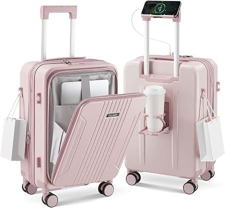 Carry on Luggage Aluminium Frame with Cup Holder, 20 Inch Zipperless Luggage with Spinner Wheels,Carry On Suitcase 22x14x9 Airline Approved for Business Travel