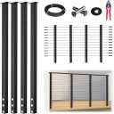Muzata 8-12FT Modular Black Side Mount Cable Railing Kit 42 Inch 4 Level Post Kit Complete Set Cable Railing System for Decks Length Adjustable with Paper User Guide (No Handrail) RWF2 BH4L