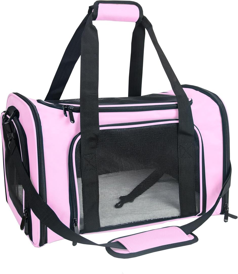 Soft Sided Carrier for Small Medium Cats Dogs,Removable Pad Collapsible Travel Pet Carrier Large Pink