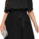 SCOMCHIC Women's Plus Size Cocktail Dress Off The Shoulder Flowy Pleated Wedding Guest Party Short Dress, Size XXL