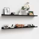 Floating Shelves Set of 2, Long Wall Shelf with Lip, 48in, Black, 47.2 in