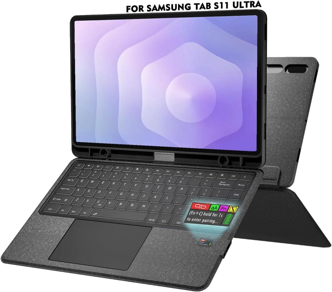 Doohoeek Keyboard Folio w/Status Screen for Samsung Galaxy Tab S11 Ultra 14.6 inch 2025, Tab S11 Ultra 14.6" Bluetooth Keyboard with Trackpad & Any-Angle Stand & Backlit, Tab S11 Ultra Keyboard