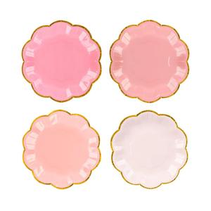 Pink Party Plates Valentines Day Gradient Pink Dessert Paper Plates 7inch Gold Foil Scalloped Edge Disposable Cake Plates for Christmas Birthday Bridal Baby Shower Party Supplies (24)