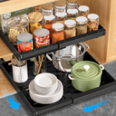 DOMNIU Pull Out Cabinet Organizers Expandable,Black,16.9"Depth,2 Pack | Slide Out Drawers for Kitchen, Bathroom, Pantry, Under Sink Storage, Fixed with Adhesive Nano Film (11.6''-17.5'')