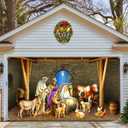 Christmas Nativity Garage Door Banner 16 x 7 ft, Nativity Scene Murals Garage Decorations Cover Extra Large Merry Christmas Backdrop Background for Photo Xmas Holiday Garage Banner
