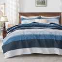 Andency Navy Blue Striped Quilt King(106x96Inch), 3 Pieces (1 Quilt and 2 Pillowcases) Patchwork Bedspread Coverlet Set, Soft Microfiber Quilted Bedding Set