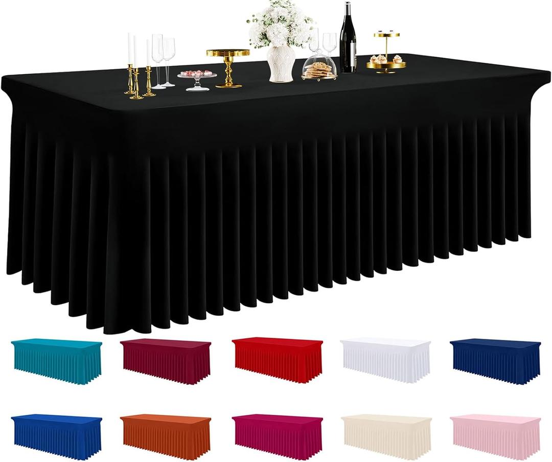 Smiry Spandex Tablecloth, Elastic Fitted Stretch Tablecloth for 6FT Rectangle Tables, Waterproof Washable Table Cover Skirt for Outdoor, Wedding, Banquet & Parties (Black, 72Lx30Wx30H Inch)