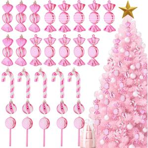 Lanpn 30 Pcs 4.5" Candy Cane Christmas Decorations, Peppermint Candies Xmas Tree Ornaments, Mini Pink White Lollipop Candy Canes, Plastic Crutch Pendant Hanging Decor Candyland Holiday Indoor Outdoor