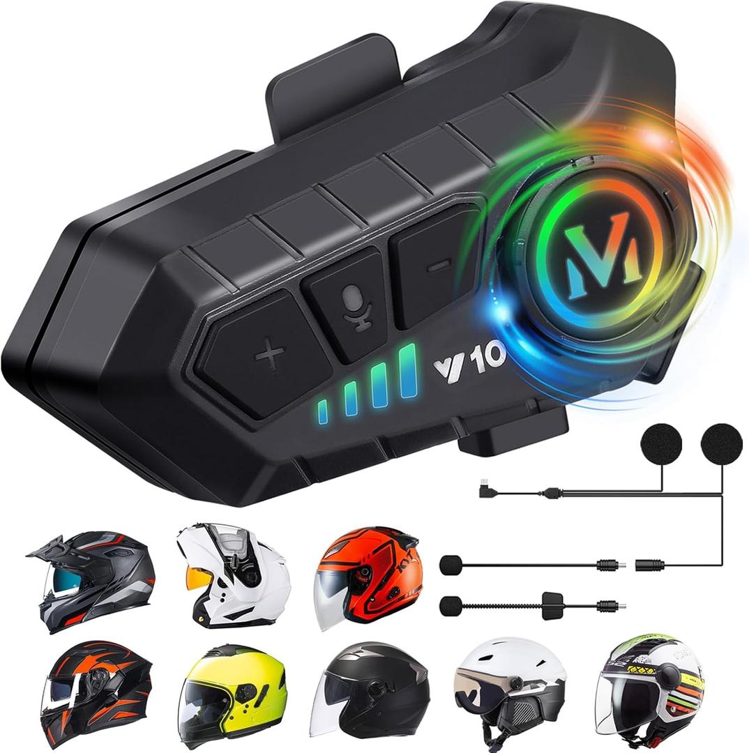 FEYA Motorcycle Helmet Speakers High Battery Life Helmet Headphone IPX6 Automatic Answer/Call Music Control/Intelligent Noise/Wake up Siri, 2 Different Types of Mic - Compatible with All Helmets - Y10