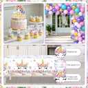 Unicorn Birthday Decorations, Unicorn Rainbow Balloon Arch Decorations Kit with Happy Birthday Banner, Dreamy Cake Topper, Tablecloth and Headband for Girl Party Supplies