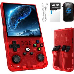R36 Max Retro Gaming Console, Retro Handheld Console 4.0'' Screen Linux System, 64G TF Card, 4000mAh Rechargeable Portable Pocket Arcade, Red