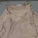 Aoulaydo Women's Spaghetti Straps V Neck Satin Camisole Cowl Neck Cami Tank Top Silk Camisole Sleeveless Blouses (Large, Light Khaki)