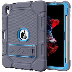 Azzsy Case for iPad (A16) 11th Generation 11 Inch 2025 / iPad 10th Generation 10.9 Inch 2022, [Built-in Pencil Holder] Heavy Duty Shockproof Rugged Protective Case, Gray+Blue