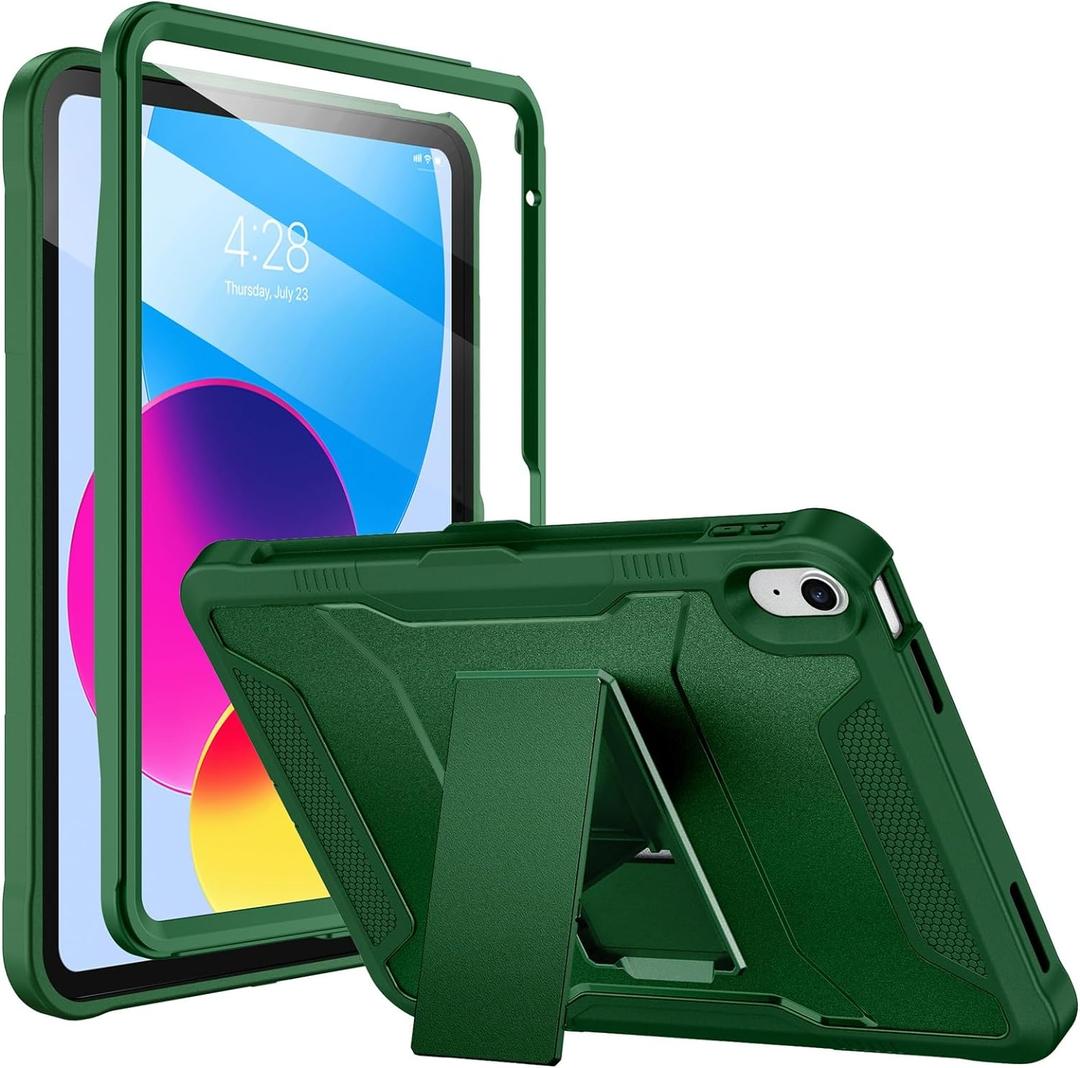 Soke Case for iPad (A16) 11th Generation 11-inch 2025, iPad 10th Generation 10.9-inch 2022, with Built-in Screen Protector and Kickstand, Rugged Full Body Protective Cover - Alpine Green