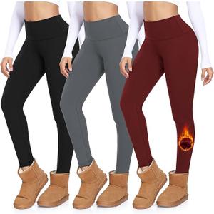 MOREFEEL 3 Pack Thermal Fleece Lined Leggings Women,High Waisted Tummy Control Warm Winter Yoga Workout Thick Pants S/M 